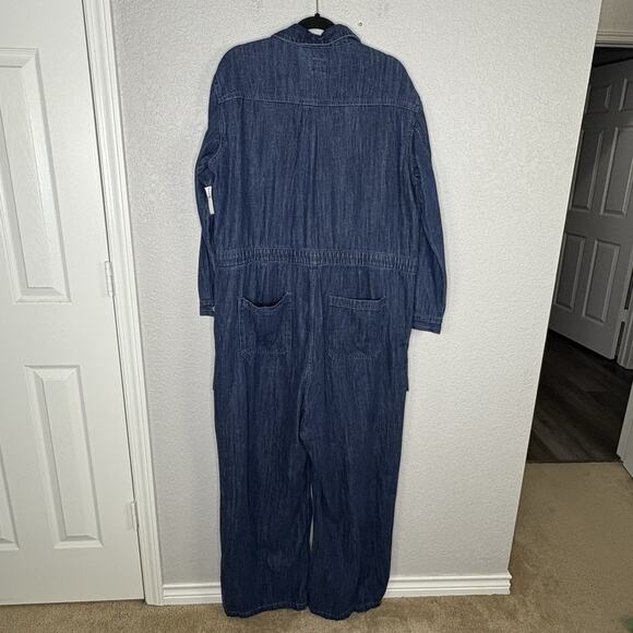NWT GAP Size 20 Denim Cargo Wide Leg Jumpsuit Dark Blue Long Sleeve Full Zip - Picture 4 of 7